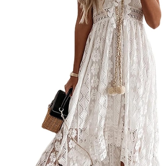 Vibrant Bohemian Lace Hem Maxi Swing Sundress - Picture 2 of 6